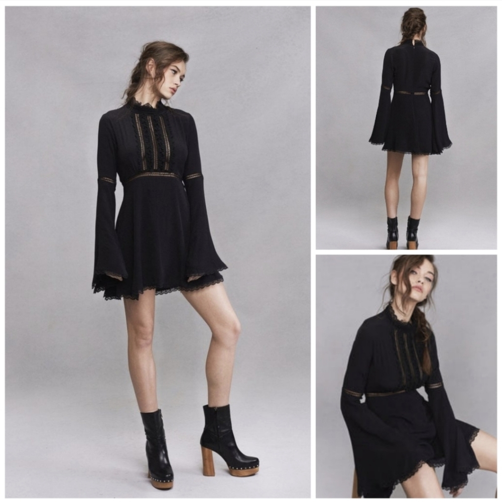 For Love & Lemons Black Lace-Trim Mini Dress Willow